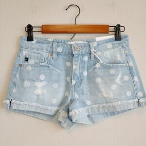 KanCan Women's Denim Estilo Mid-Rise Cuffed Light Wash Polka Dot Shorts Sz XS